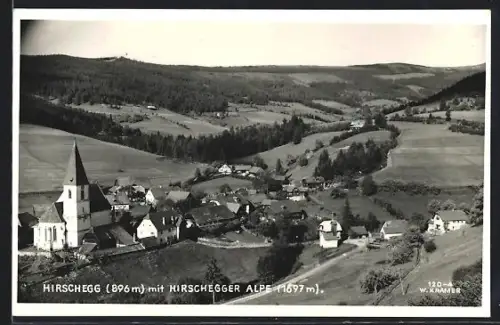 AK Hirschegg, Teilansicht mit Kirche und Hirschegger Alpe