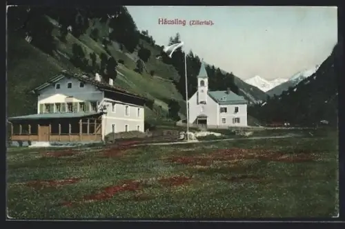 AK Häusling /Zillertal, Ortspartie mit Kirche