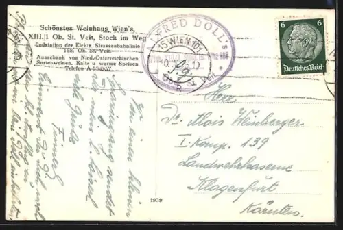 AK Wien-Ober St. Veit, Alfred Doll`s Wein- und Gasthaus
