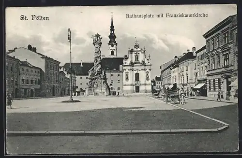 AK St. Pölten, Rathausplatz mit Franziskanerkirche