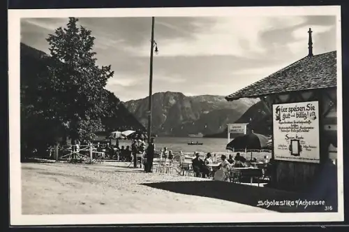 AK Scholastika a. Achensee, Restaurant mit Motorboot-Landungsstelle