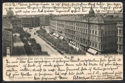 AK Wien, Kolowrat-Ring gegen den Schwarzenbergplatz mit Strassenbahn