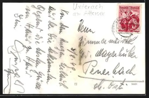 AK Unterach am Attersee, Strassenpartie mit Gasthof zum Anker