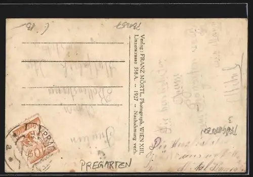 AK Prägarten /O.-Ö., Hauptplatz mit Säulendenkmal und Strasse