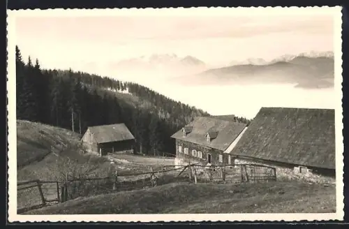 AK Leoben, Alpen-Wirt, Gebäudeensemble mit Bergpanorama