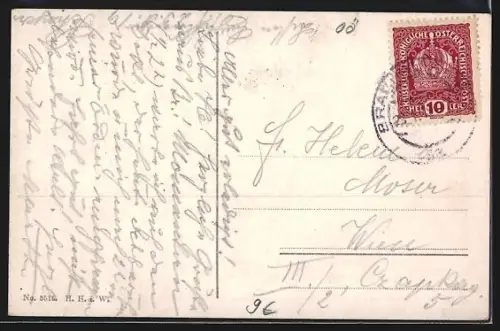 AK Braunau am Inn, Strassenpartie mit Torturm, Knabe mit Handwagen