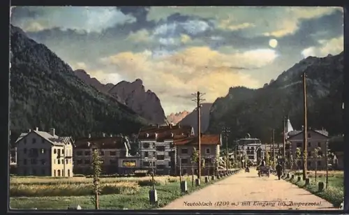 AK Neutoblach, Strassenpartie, Eingang ins Ampezzotal