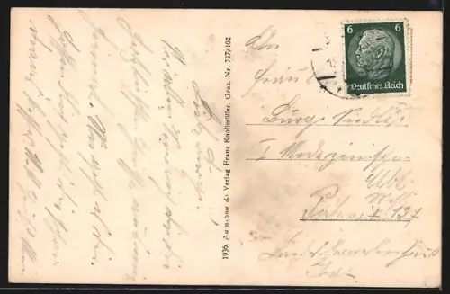 AK Leutschach /Stmk., Platz mit Brunnen und Kirche, Panorama