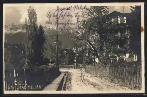 AK Igls, Hotel Maximilian, von der Strasse gesehen