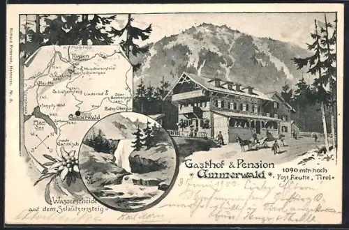 AK Reutte, Gasthof & Pension Ammerwald, Wasserscheide auf dem Schützensteig