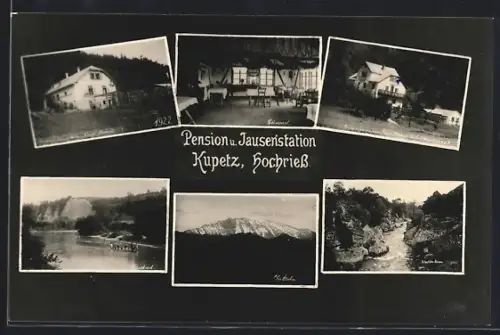 AK Hochriess, Pension-Jausenstation Kupetz, Erlaufufer-Felsen, Flussbad