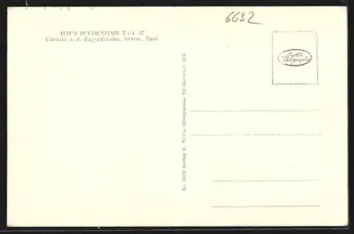 AK Ehrwald a. d. Zugspitzbahn, Haus Buchenhain mit Garten und Gipfelpanorama