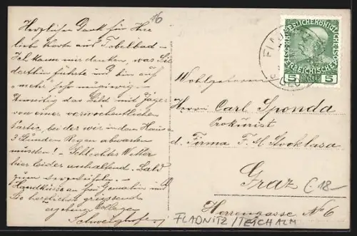 Foto-AK Fladnitz, Teichalm, Gebäude mit Gästen und Wirtsfamilie