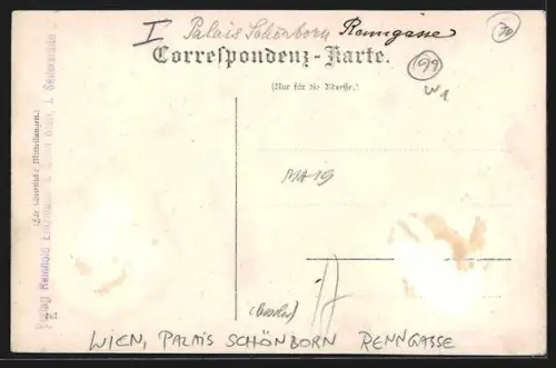AK Wien, Palais Schönborn, Renngasse, mit Droschke