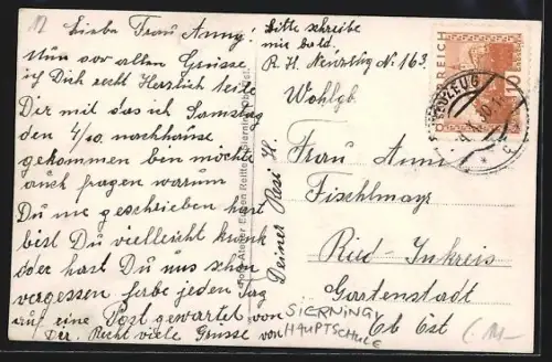 Foto-AK Sierning /O.-Oe., Hauptschule, Ansicht mit Bauschild