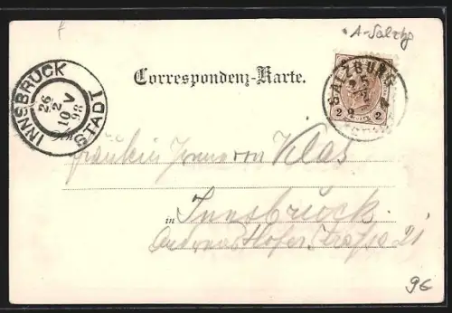 AK Hallein, Bahntunnel mit Turmgebäude, Totalansicht mit Bergen, Edelweiss