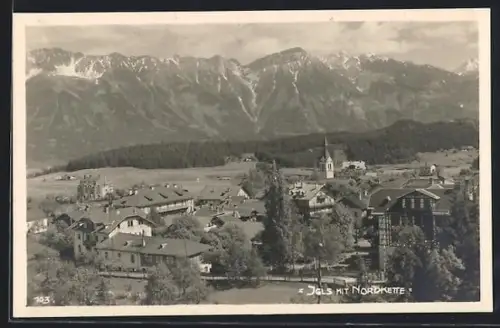 AK Igls, Totalansicht mit Nordkette aus der Vogelschau