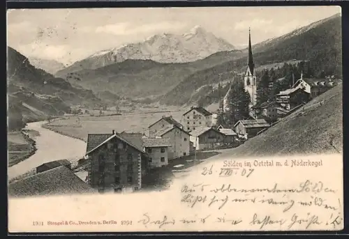 AK Sölden, Panorama mit Ort und Berglandschaft