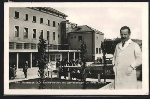 AK Gallspach, Zeileis-Institut mit Gratenanlage und Portrait Dr. Fritz Zeileis