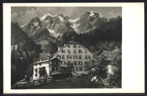 AK Pians a. d. Arlbergbahn, Gasthof-Pension Post mit Bergpanorama