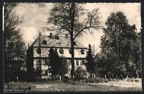 AK Grüna /Sa., Ehemalige Forstmeisterei, erbaut 1811, Wirkungsstätte des Luftschiffpioniers Baumgarten