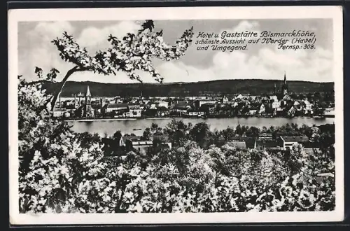 AK Werder /Havel, Hotel und Gaststätte Bismarckhöhe, Aussicht auf Stadt und Umgebung