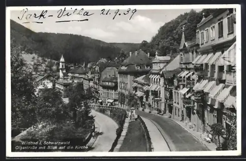 AK Wildbad i. Schwarzwald, Olgastrasse mit Blick auf die Kirche