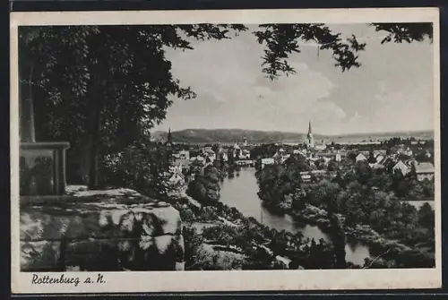 AK Rottenburg a. N., Stadtansicht mit Fluss und Kirche