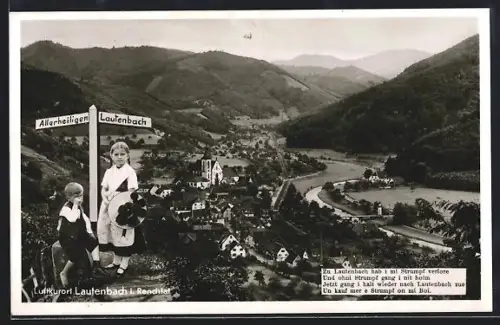 AK Lautenbach /Renchtal, Ortsansicht, Wegweiser nach Allerheiligen