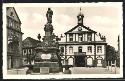 AK Rastatt in Baden, Rathaus, Brunnen