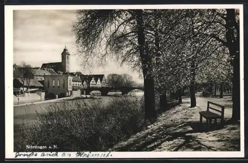 AK Nürtingen a. N., Stadtansicht mit Kirche und Brücke