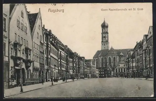 AK Augsburg, Obere Maximilianstrasse mit St. Ulrich