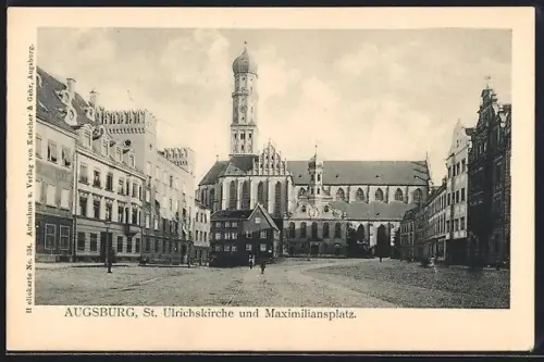 AK Augsburg, St. Ulrichskirche und Maximiliansplatz