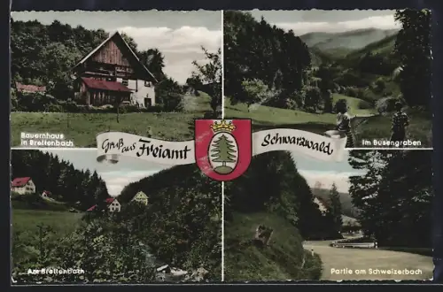 AK Freiamt /Schwarzwald, Bauernhaus im Brettenbach, Busengraben, Partie am Schweizerbach