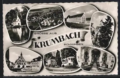 AK Krumbach /Schwaben, Kreuzkapelle, Kindererholungsheim, Marktplatz, Innere der Kirche