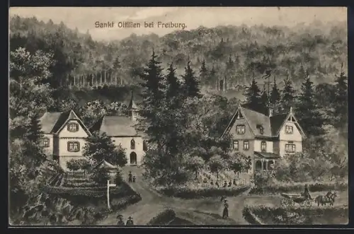 AK St. Ottilien bei Freiburg, Klosteranlage und umliegende Gebäude