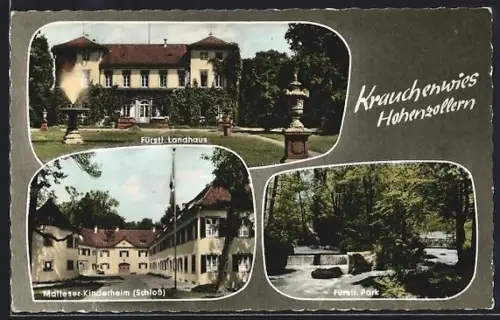 AK Krauchenwies /Hohenzollern, Fürstl. Landhaus, Malteser-Kinderheim (Schloss), Fürstl. Park