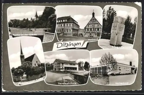 AK Ditzingen, Rathaus, Konstanzer Kirche, Kriegerdenkmal