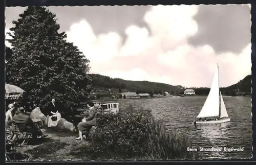 AK St. Blasien /Blasiwald, Strandbad, Segelboot, Seeufer