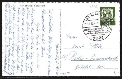 AK St. Blasien /Blasiwald, Strandbad, Segelboot, Seeufer