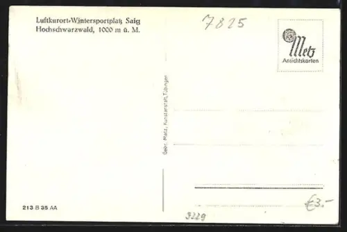 AK Saig /Hochschwarzwald, Wintersportplatz, Ortsansicht