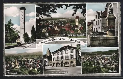 AK Grenzach /Baden, Rathaus, Uhrturm, Ortsansichten