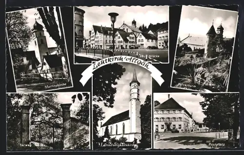 AK Leutkirch /Allgäu, Martinskirche, Postplatz, Pulverturm