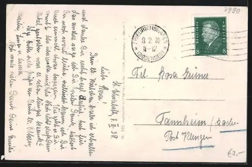 AK Friedrichshafen am Bodensee, Uferpromenade und Stadtansicht