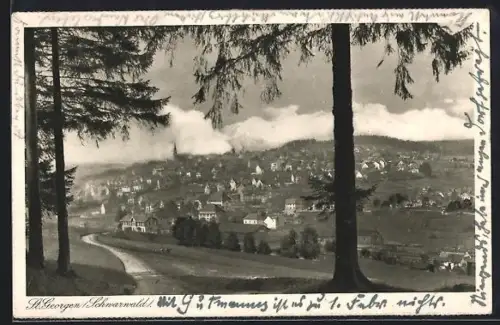 AK St. Georgen /Schwarzwald, Panoramaansicht der Stadt und Umgebung