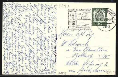 AK Friedrichshafen /Bodensee, Kaffee-Restaurant Rommelspacher, Blick auf Hafen und Bodensee