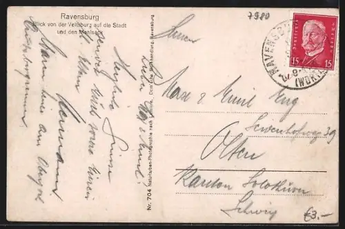 AK Ravensburg, Blick von der Veitsburg auf Stadt und Mehlsack