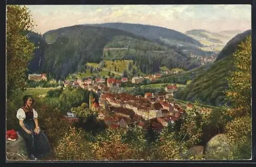 Künstler-AK Triberg im Schwarzwald, Ansicht vom Dreikaiserfels