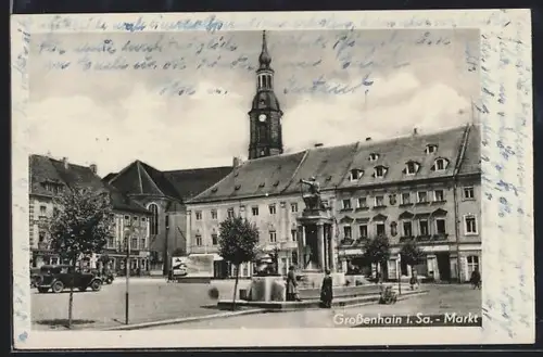 AK Grossenhain i. Sa., Markt, Brunnen, Kirche