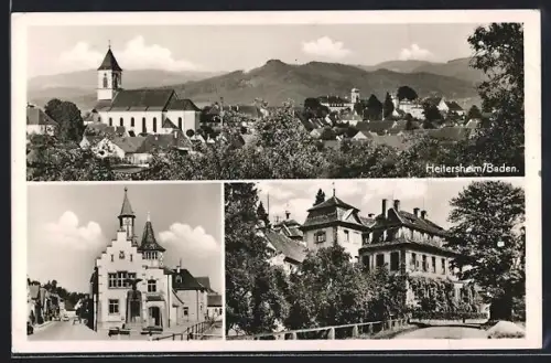 AK Heitersheim /Baden, Stadtansicht, Rathaus, Schloss